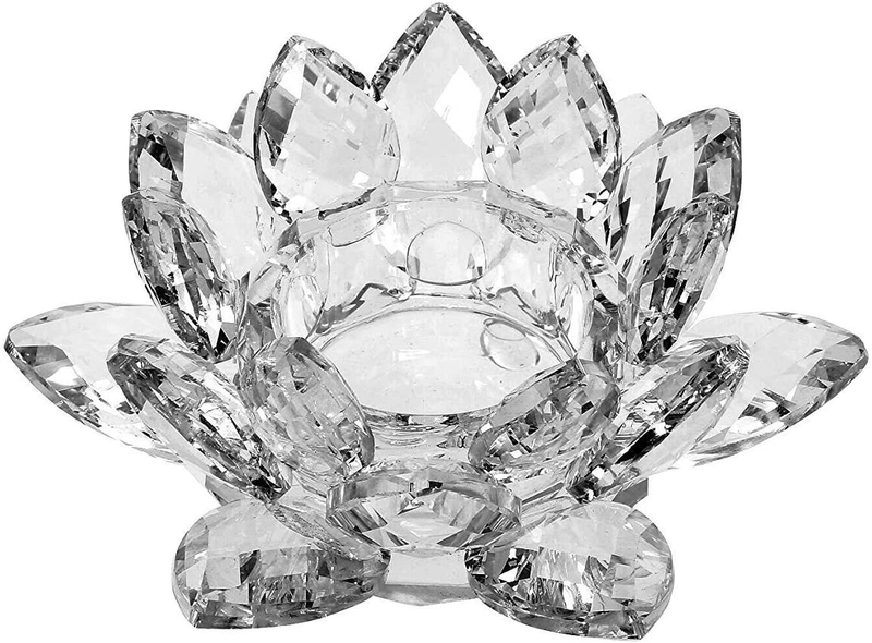 Amlong Crystal Clear Crystal Lotus Tealight Candle Holder 4.5 inch in Gift Box