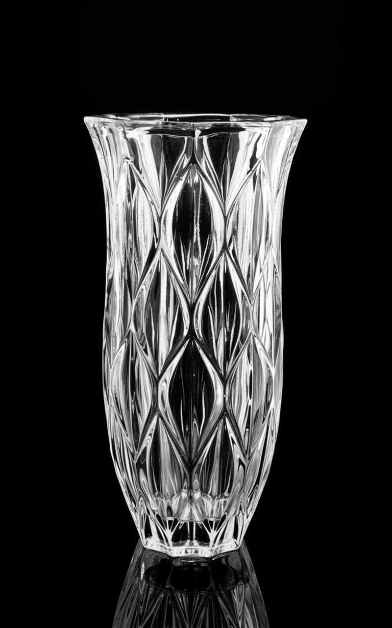 Amlong Crystal Large Size Clear Floral Vase 12 inches High (6 inch Top and 3 inch Bottom)