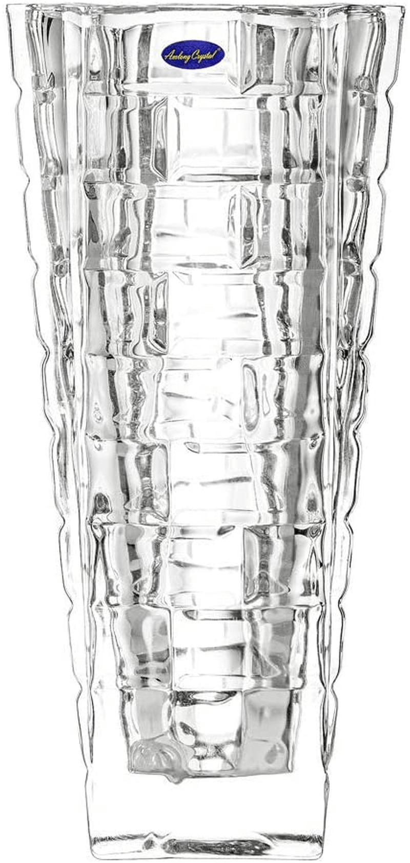 Amlong Crystal Large Size Clear Floral Vase 12 inches High (6 inch Top and 3 inch Bottom)