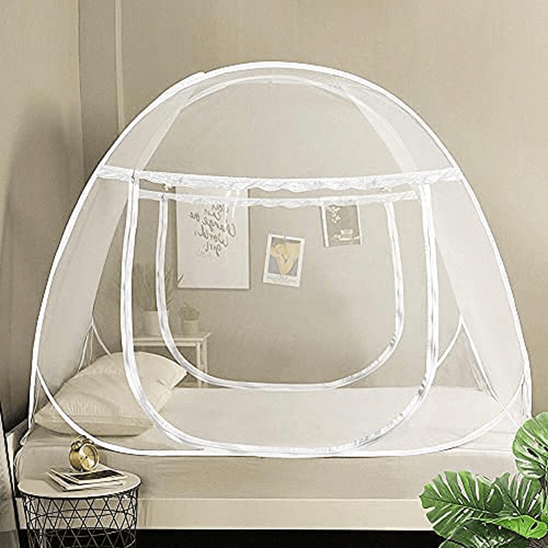 AMMER Pop up Mosquito Net Tent for Beds, Portable Foldable Mosquito Netting Folding Design with Net Bottom,2 Entries,Suit for Twin to King Size Bed (79X71X59Inch) Sporting Goods > Outdoor Recreation > Camping & Hiking > Mosquito Nets & Insect Screens AMMER White  