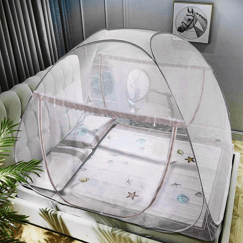 AMMER Pop up Mosquito Net Tent for Beds, Portable Foldable Mosquito Netting Folding Design with Net Bottom,2 Entries,Suit for Twin to King Size Bed (79X71X59Inch) Sporting Goods > Outdoor Recreation > Camping & Hiking > Mosquito Nets & Insect Screens AMMER Brown  