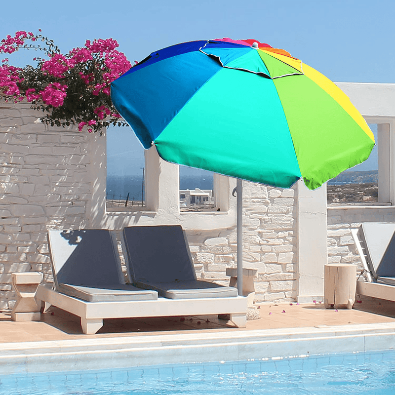 AMMSUN 6.5 Foot Heavy Duty High Wind Beach Umbrella with air vent & Tilt Sun Shelter, UV 50+ Protection Outdoor Sunshade Umbrella with Carry Bag for Patio Garden Beach Pool Backyard, Rainbow