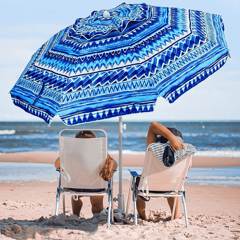 AMMSUN 6.5 ft Beach Umbrella with Sand Anchor, Portable Beach Umbrella, Outdoor Patio Umbrella UV 50+ Sun Protection, Umbrella for Beach Patio Garden Outdoor, Carry Bag (2021 Blue Stripes)