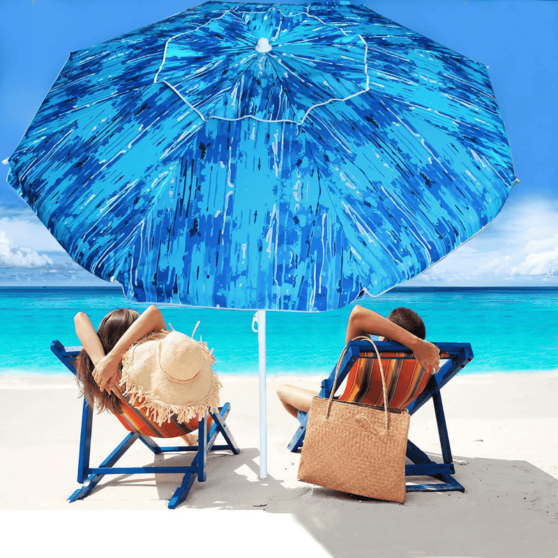 AMMSUN 6.5FT Beach Umbrella Outdoor Portable UV 50+ Sunshade Umbrella With Push Button Tilt and Carry Bag for Patio Garden Beach Pool Backyard Multicolor Blue