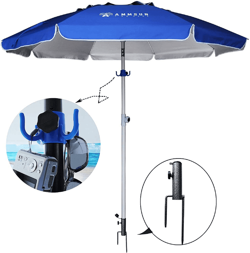 AMMSUN 6.5ft Beach Umbrella with Stand Removable Fork Anchor and Push Button Tilt, UPF 50+, Ideal Umbrella for Beach, Patio, Garden, and Outdoor, Portable Easy Carry Bag Included (Blue) Home & Garden > Lawn & Garden > Outdoor Living > Outdoor Umbrella & Sunshade Accessories AMMSUN   
