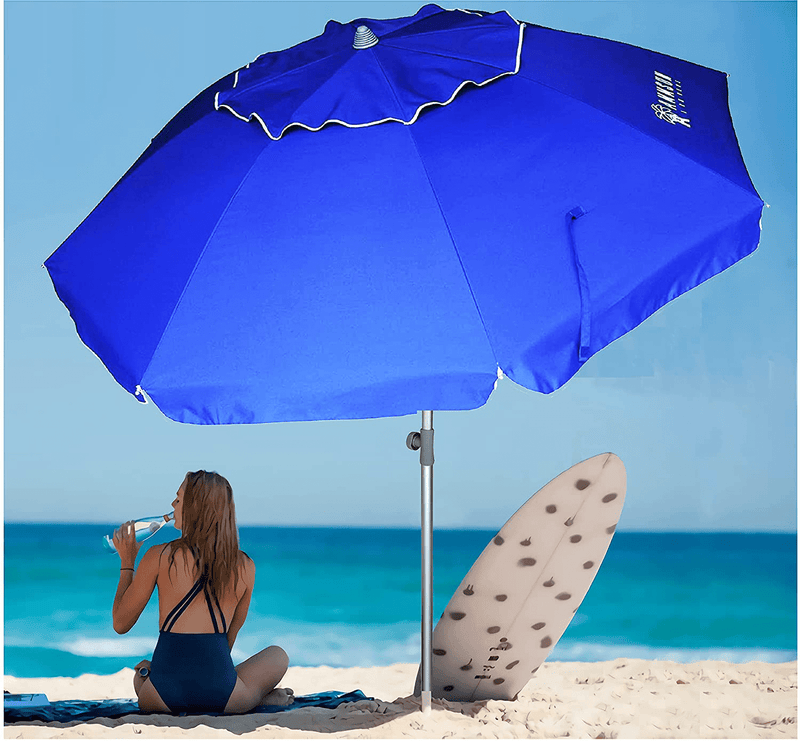 AMMSUN 6.5ft Beach Umbrella with Stand Removable Fork Anchor and Push Button Tilt, UPF 50+, Ideal Umbrella for Beach, Patio, Garden, and Outdoor, Portable Easy Carry Bag Included (Blue) Home & Garden > Lawn & Garden > Outdoor Living > Outdoor Umbrella & Sunshade Accessories AMMSUN Blue  