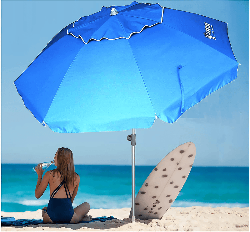 AMMSUN 6.5ft Beach Umbrella with Stand Removable Fork Anchor and Push Button Tilt, UPF 50+, Ideal Umbrella for Beach, Patio, Garden, and Outdoor, Portable Easy Carry Bag Included (Blue)