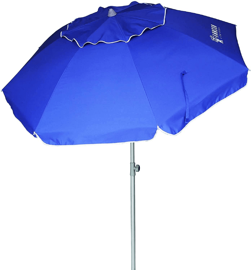 AMMSUN 6.5ft Beach Umbrella with Stand Removable Fork Anchor and Push Button Tilt, UPF 50+, Ideal Umbrella for Beach, Patio, Garden, and Outdoor, Portable Easy Carry Bag Included (Blue)