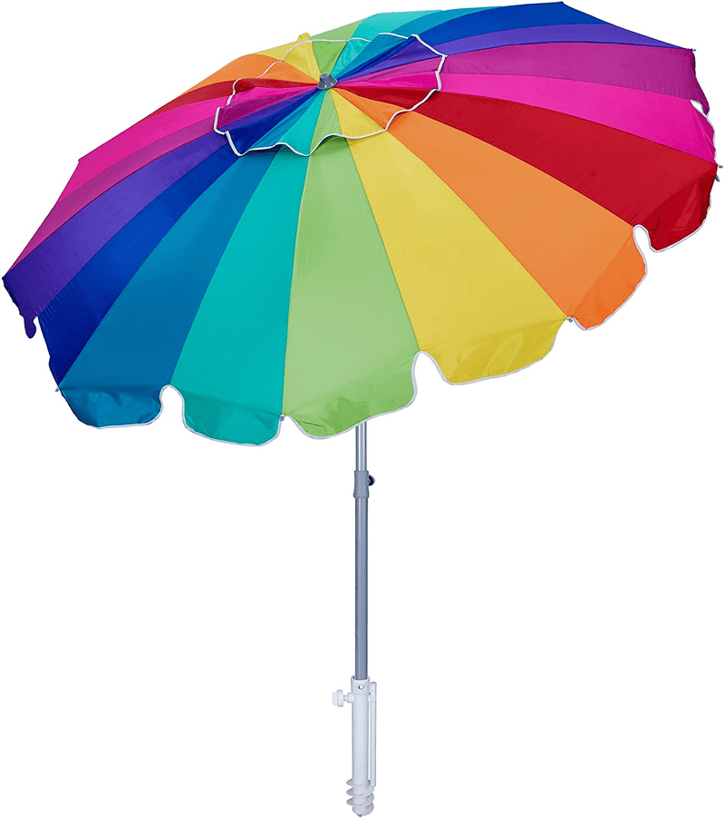 AMMSUN 7.5 Foot Heavy Duty HIGH Wind Beach Umbrella with sand anchor & Tilt Sun Shelter, UV 50+ Protection Outdoor Sunshade Umbrella with Carry Bag for Patio Garden Beach Pool Backyard (Rainbow)