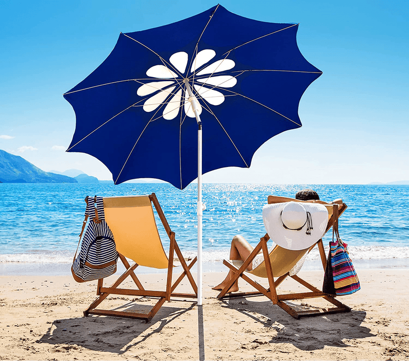 AMMSUN 7ft Beach Umbrella with Tilt Mechanism, Portable UV 50+ Protection, Flower Vents Design and Outdoor Sunshade Umbrella for Garden Beach Outdoor