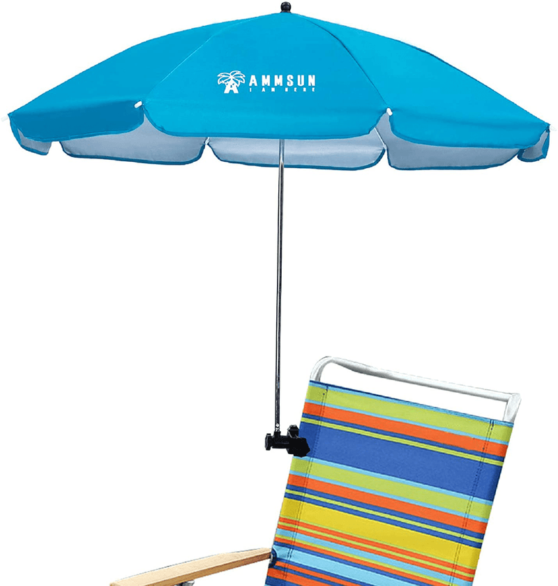 AMMSUN Beach Umbrella with Adjustable Clamp 43 inches UPF 50+, Portable Clamp on Stroller, Wheelchair, and Wagon (Sky Blue)
