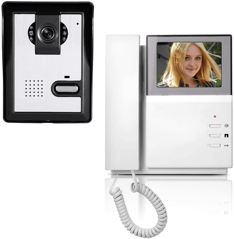 AMOCAM Video Door Phone System, 4.3 Inches Clear LCD Monitor Wired Video Intercom Doorbell Kits, IR Night Vision Camera Door Intercom, Doorphone Telephone style for Home Improvement