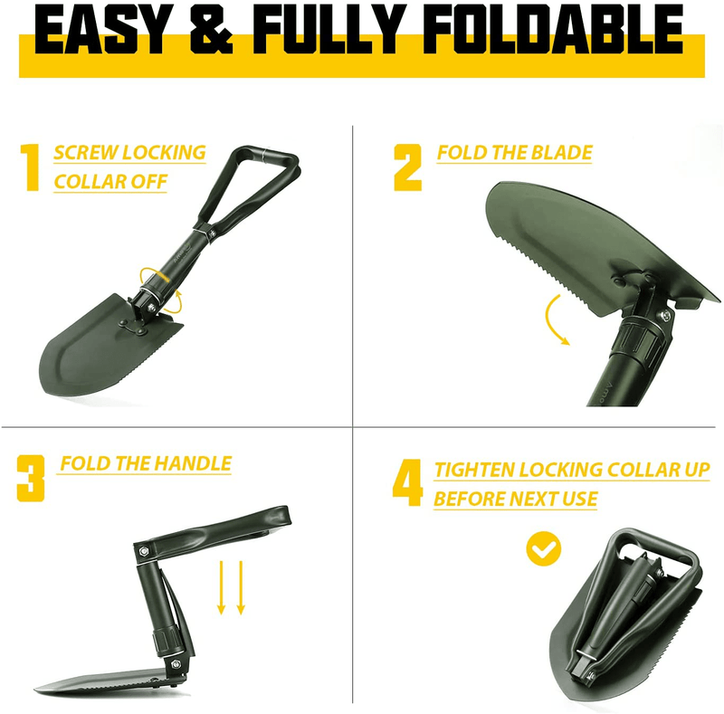 Amoolo Mini Folding Camping Shovel (18" Olive), Survival Foldable Shovel W/Saw Edge, Collapsible E Tool for Entrenching, Digging, Gardening and Car Emergency Sporting Goods > Outdoor Recreation > Camping & Hiking > Camping Tools amoolo   