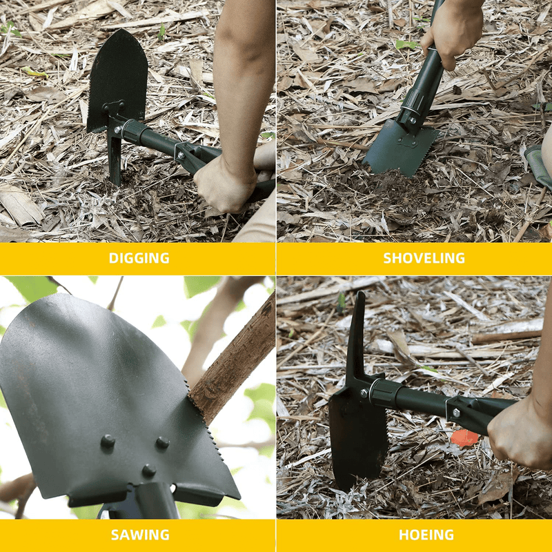 Amoolo Mini Folding Camping Shovel (18" Olive), Survival Foldable Shovel W/Saw Edge, Collapsible E Tool for Entrenching, Digging, Gardening and Car Emergency Sporting Goods > Outdoor Recreation > Camping & Hiking > Camping Tools amoolo   