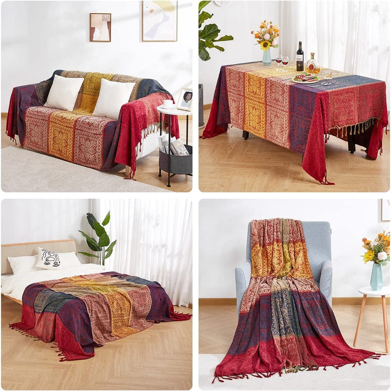 Amorus Bohemian Throw Blankets Chenille Jacquard Tassels Soft Chair Cover for Bed Couch Decorative Sofa Throw Blankets - Colorful Tribal Pattern (M) Home & Garden > Decor > Chair & Sofa Cushions amorus   