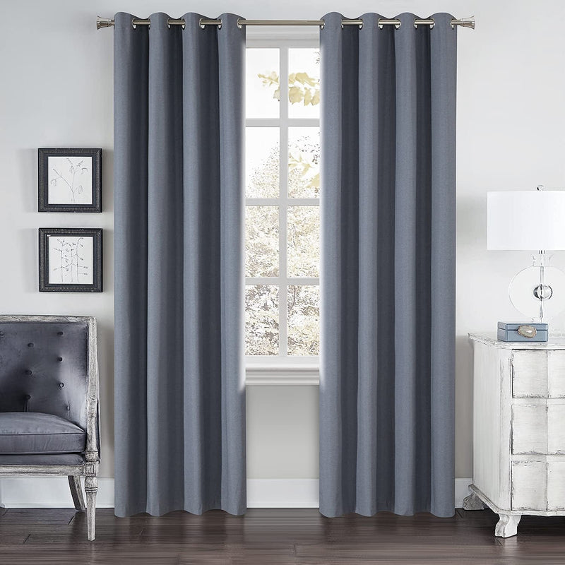 AMPHIWELL Linen Blackout Curtains 102 Inches Long, 100% Blackout Grommet Curtains for Bedroom, Thermal Insulated and Noise Reduction Curtains for Living Room, 2 Panels 52" W X 102" L, Light Gray Home & Garden > Decor > Window Treatments > Curtains & Drapes AMPHIWELL Blue 2 *( 52" W x 102"L) 