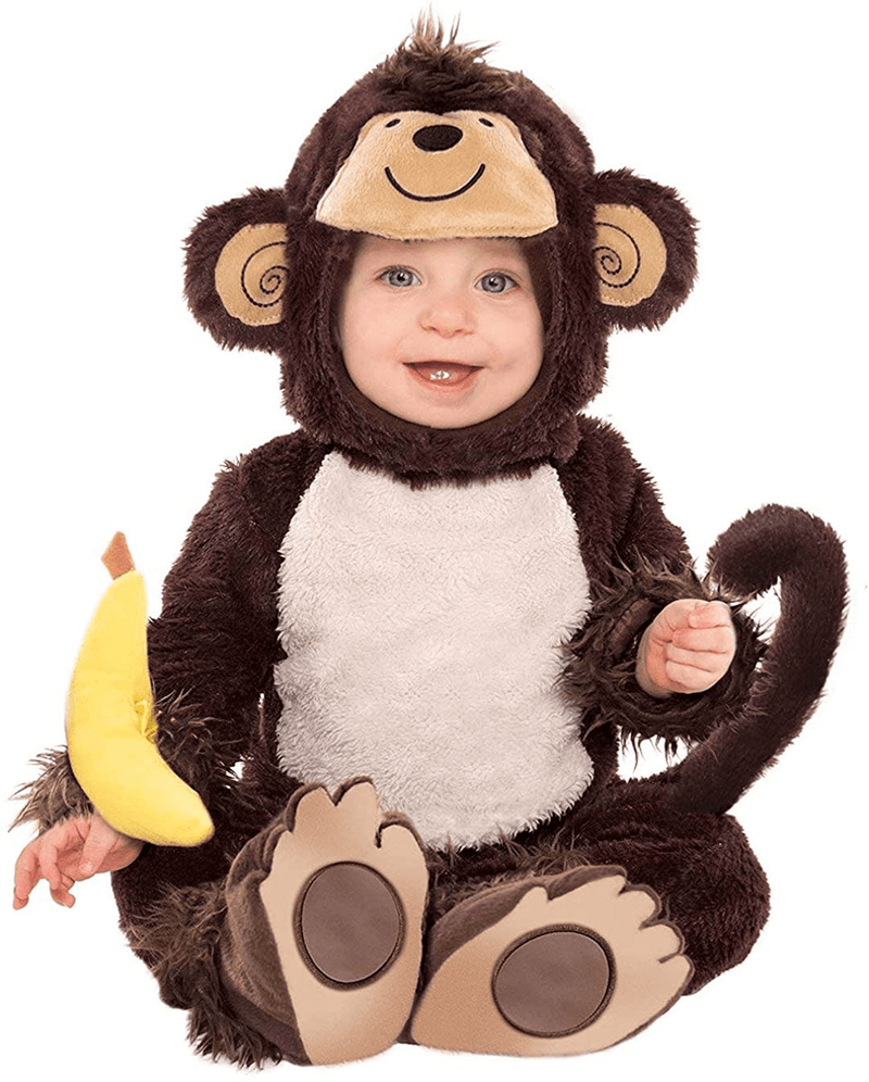 Amscan Baby Monkey Onesie Halloween Costume for Infants, Includes a Banana Wrist Rattle Apparel & Accessories > Costumes & Accessories > Costumes amscan 6-12 Months  