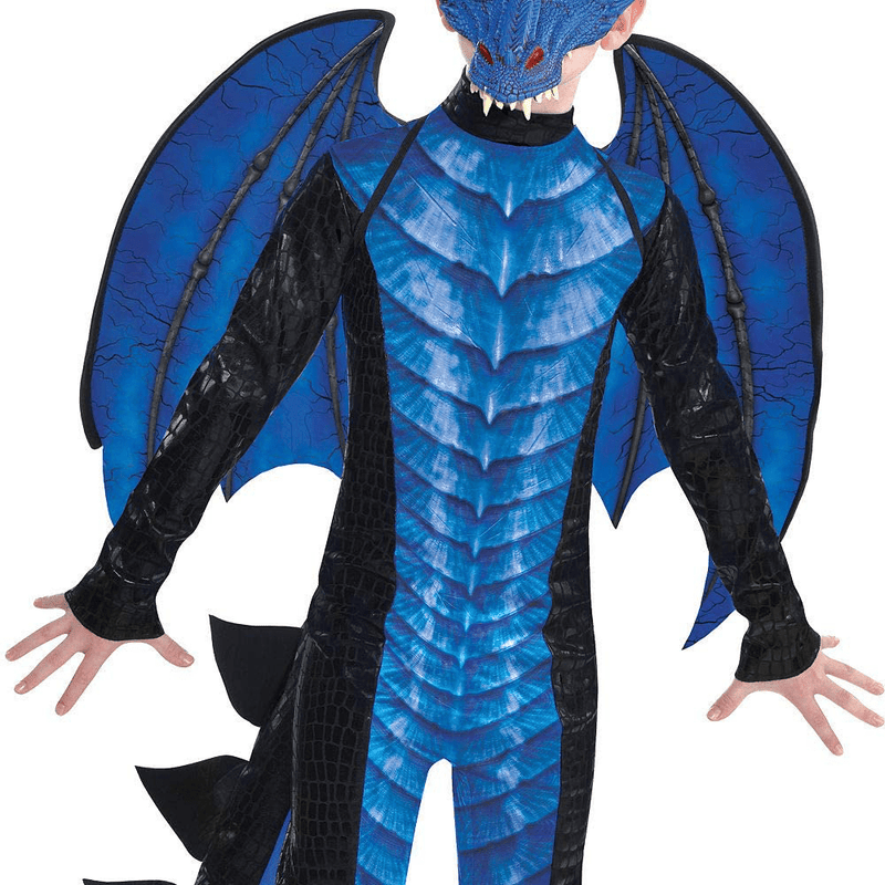 Amscan Black and Blue Dragon Halloween Costume for Boys, Includes Jumpsuit, Mask, Tail and Wings