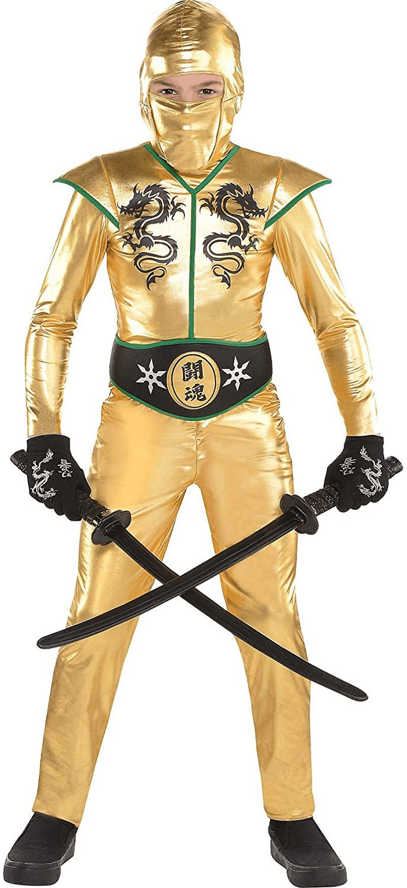Amscan Gold Fighter Ninja Costume for Boys, Includes a Jumpsuit, a Hood, a Face Scarf, and a Belt Apparel & Accessories > Costumes & Accessories > Costumes amscan Small  
