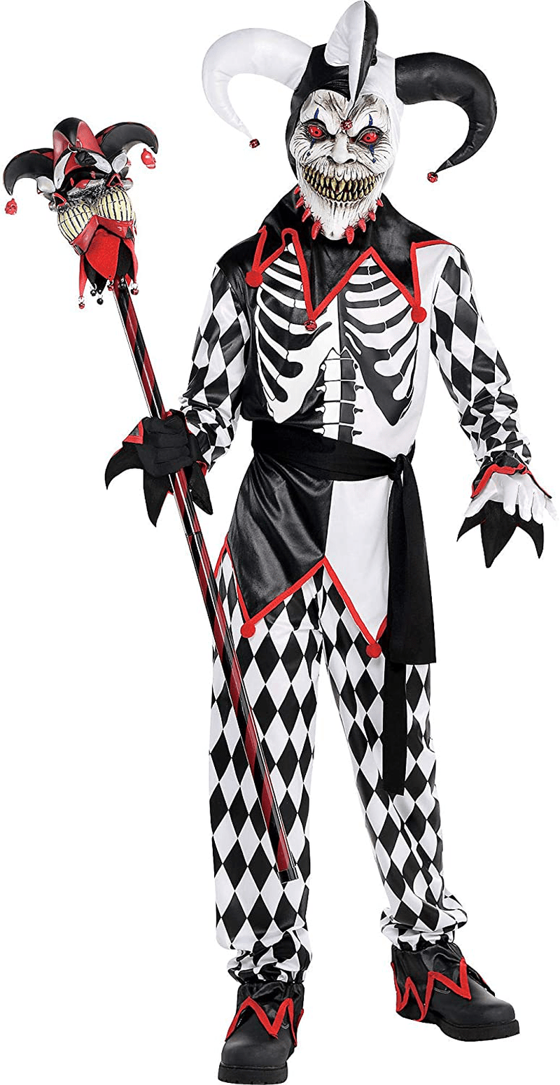 AMSCAN Sinister Jester Halloween Costume for Boys, Includes Tunic, Hat, Mask, Pants, Sash Apparel & Accessories > Costumes & Accessories > Costumes amscan Large (12-14)  