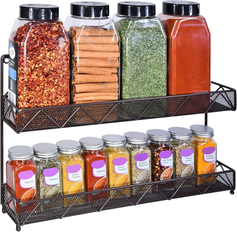 AMT Spice Rack, Wall Mount Organizer, Pantry Cabinet Door Shelf Storage, Kitchen Seasoning Hanging Display for Spice Jars, Sauces, Herbs, Cosmetic Beauty Bottles (1 Tier- Style 9S (Brown, 2PCS)) Home & Garden > Decor > Decorative Jars AMT 2 Tier- Style 7V (Brown)  