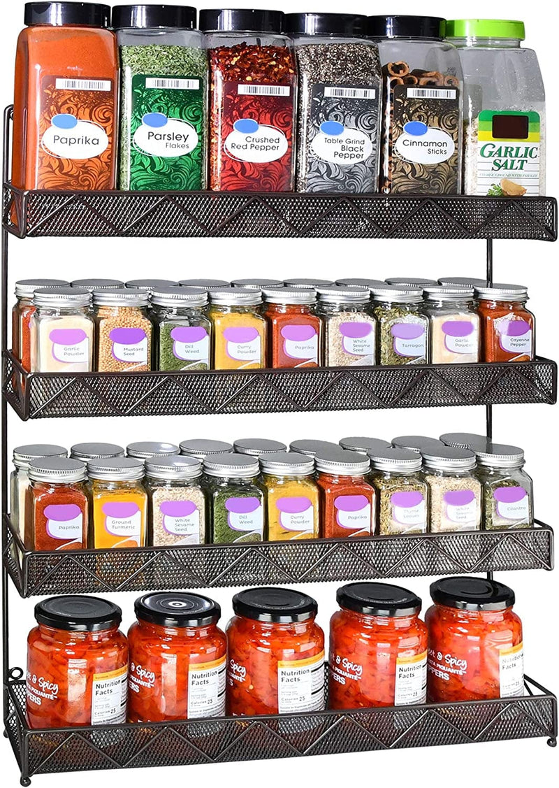 AMT Spice Rack, Wall Mount Organizer, Pantry Cabinet Door Shelf Storage, Kitchen Seasoning Hanging Display for Spice Jars, Sauces, Herbs, Cosmetic Beauty Bottles (1 Tier- Style 9S (Brown, 2PCS)) Home & Garden > Decor > Decorative Jars AMT 4 Tier- Style 9V (Brown)  