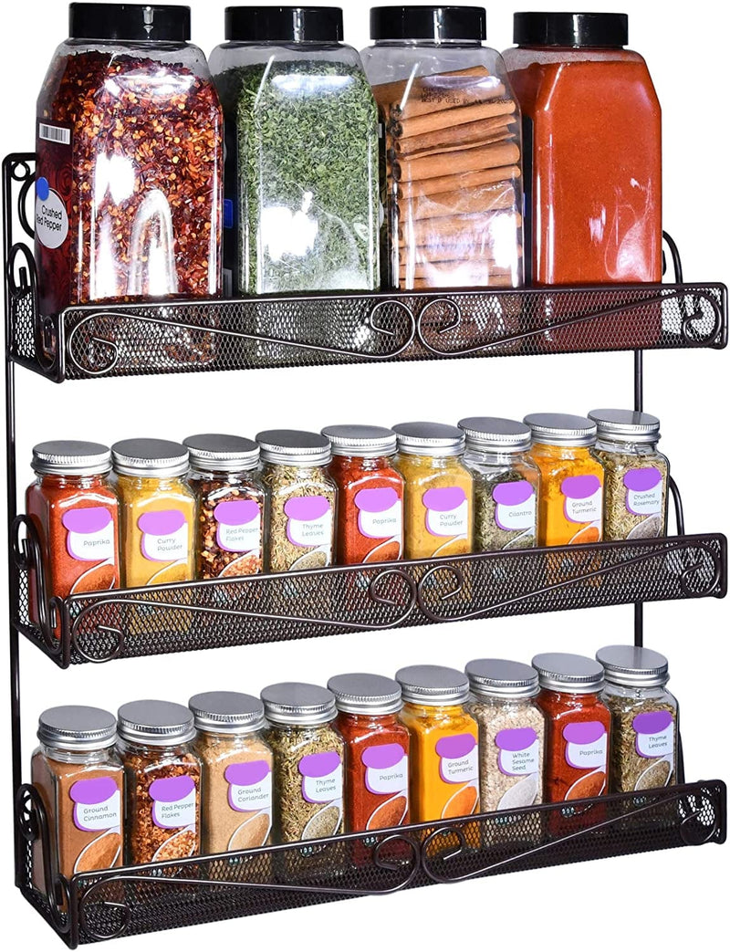 AMT Spice Rack, Wall Mount Organizer, Pantry Cabinet Door Shelf Storage, Kitchen Seasoning Hanging Display for Spice Jars, Sauces, Herbs, Cosmetic Beauty Bottles (1 Tier- Style 9S (Brown, 2PCS)) Home & Garden > Decor > Decorative Jars AMT 3 Tier- Style 7S (Brown)  