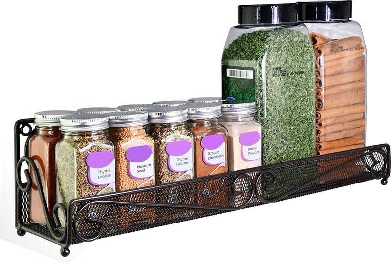 AMT Spice Rack, Wall Mount Organizer, Pantry Cabinet Door Shelf Storage, Kitchen Seasoning Hanging Display for Spice Jars, Sauces, Herbs, Cosmetic Beauty Bottles (1 Tier- Style 9S (Brown, 2PCS)) Home & Garden > Decor > Decorative Jars AMT   