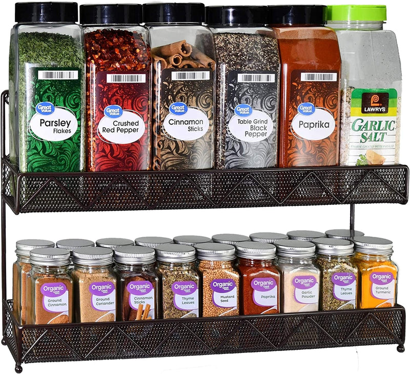 AMT Spice Rack, Wall Mount Organizer, Pantry Cabinet Door Shelf Storage, Kitchen Seasoning Hanging Display for Spice Jars, Sauces, Herbs, Cosmetic Beauty Bottles (1 Tier- Style 9S (Brown, 2PCS)) Home & Garden > Decor > Decorative Jars AMT 2 Tier- Style 9V (Brown)  