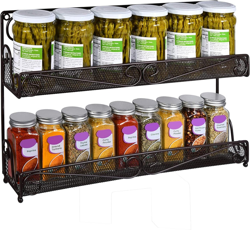 AMT Spice Rack, Wall Mount Organizer, Pantry Cabinet Door Shelf Storage, Kitchen Seasoning Hanging Display for Spice Jars, Sauces, Herbs, Cosmetic Beauty Bottles (1 Tier- Style 9S (Brown, 2PCS)) Home & Garden > Decor > Decorative Jars AMT 2 Tier- Style 7S (Brown)  