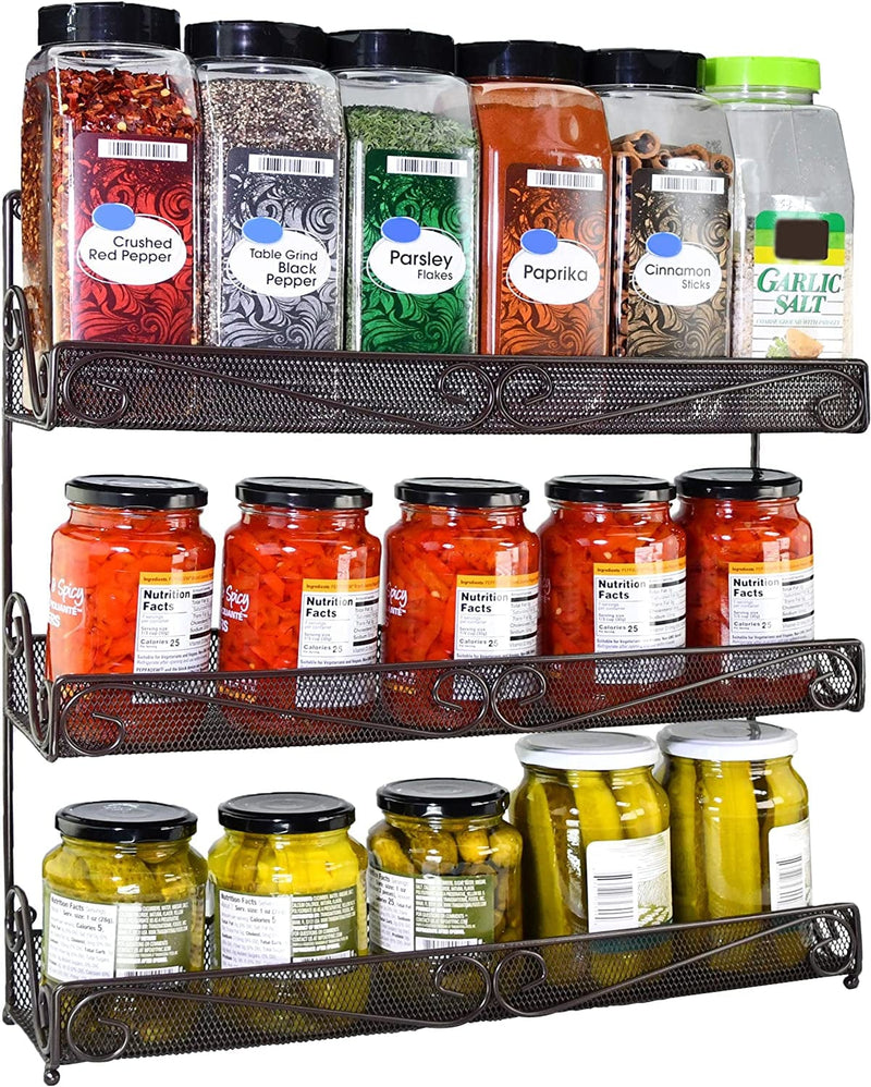 AMT Spice Rack, Wall Mount Organizer, Pantry Cabinet Door Shelf Storage, Kitchen Seasoning Hanging Display for Spice Jars, Sauces, Herbs, Cosmetic Beauty Bottles (1 Tier- Style 9S (Brown, 2PCS)) Home & Garden > Decor > Decorative Jars AMT 3 Tier- Style 9S (Brown)  
