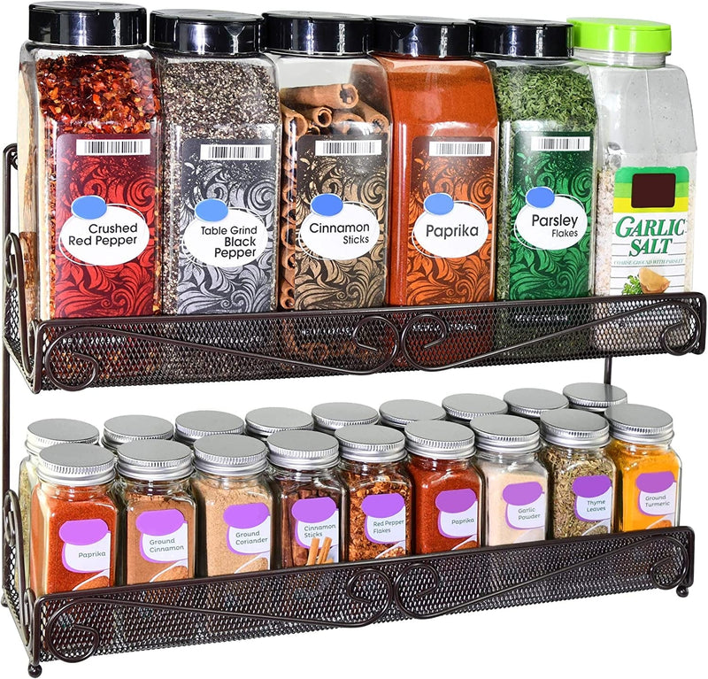 AMT Spice Rack, Wall Mount Organizer, Pantry Cabinet Door Shelf Storage, Kitchen Seasoning Hanging Display for Spice Jars, Sauces, Herbs, Cosmetic Beauty Bottles (1 Tier- Style 9S (Brown, 2PCS)) Home & Garden > Decor > Decorative Jars AMT 2 Tier- Style 9S (Brown)  