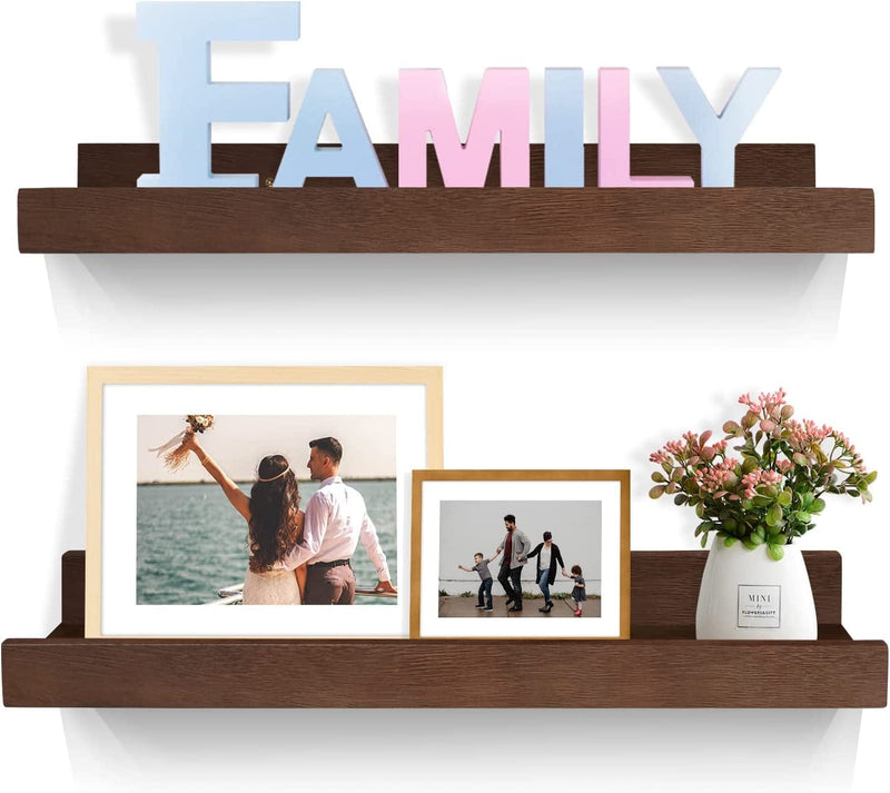 AMZFURNI 16" Wood Floating Shelves for Wall, Picture Ledge Shelf with Lip for Picture Frames(2Pcs, Solid Wood, Walnut Color, Lightweight, Polished, Lacquered) Furniture > Shelving > Wall Shelves & Ledges AMZFURNI Walnut 15.7"x4.7" 