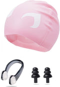 Ancaiqi Kids Swim Cap, Silicone Swimming Cap for Girls Boys Kids, Bathing Cap Waterproof Fish and Shark with Nose Clip Earplugs for Long and Short Hair Sporting Goods > Outdoor Recreation > Boating & Water Sports > Swimming > Swim Caps Ancaiqi Pink Unicorn  