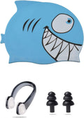 Ancaiqi Kids Swim Cap, Silicone Swimming Cap for Girls Boys Kids, Bathing Cap Waterproof Fish and Shark with Nose Clip Earplugs for Long and Short Hair Sporting Goods > Outdoor Recreation > Boating & Water Sports > Swimming > Swim Caps Ancaiqi Sky Blue  