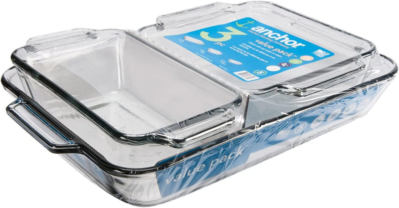 Anchor Hocking Oven Basics 3-Piece Glass Bakeware Set with Square Cake, Rectangular, and Loaf Baking Dishes Home & Garden > Kitchen & Dining > Cookware & Bakeware Anchor Hocking   