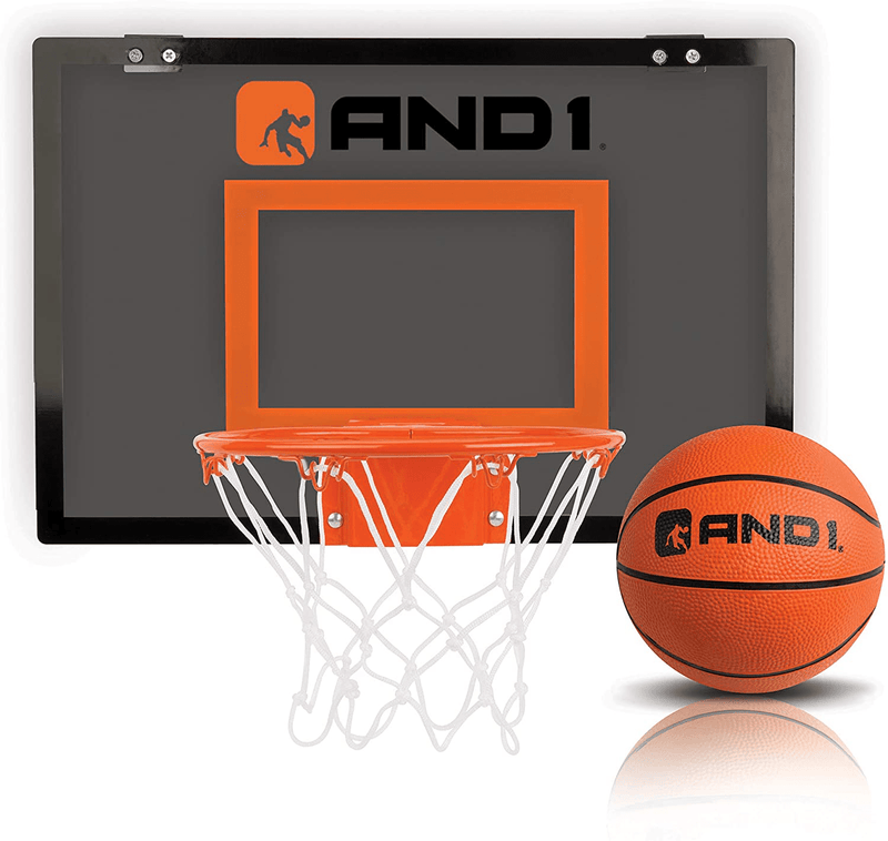 AND1 Mini Basketball Hoop: 18”x12” Pre-Assembled Portable Over The Door with Flex Rim, Includes Two Deflated 5” Mini Basketball with Pump, For Indoor Sporting Goods > Outdoor Recreation > Winter Sports & Activities AND1 GREY / ORANGE Basic 