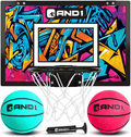 AND1 Mini Basketball Hoop: 18”x12” Pre-Assembled Portable Over The Door with Flex Rim, Includes Two Deflated 5” Mini Basketball with Pump, For Indoor Sporting Goods > Outdoor Recreation > Winter Sports & Activities AND1 TEAL / PINK Premium Bundle 