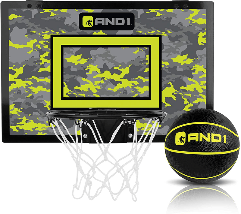 AND1 Mini Basketball Hoop: 18”x12” Pre-Assembled Portable Over The Door with Flex Rim, Includes Two Deflated 5” Mini Basketball with Pump, For Indoor Sporting Goods > Outdoor Recreation > Winter Sports & Activities AND1 VOLT / BLACK Basic 