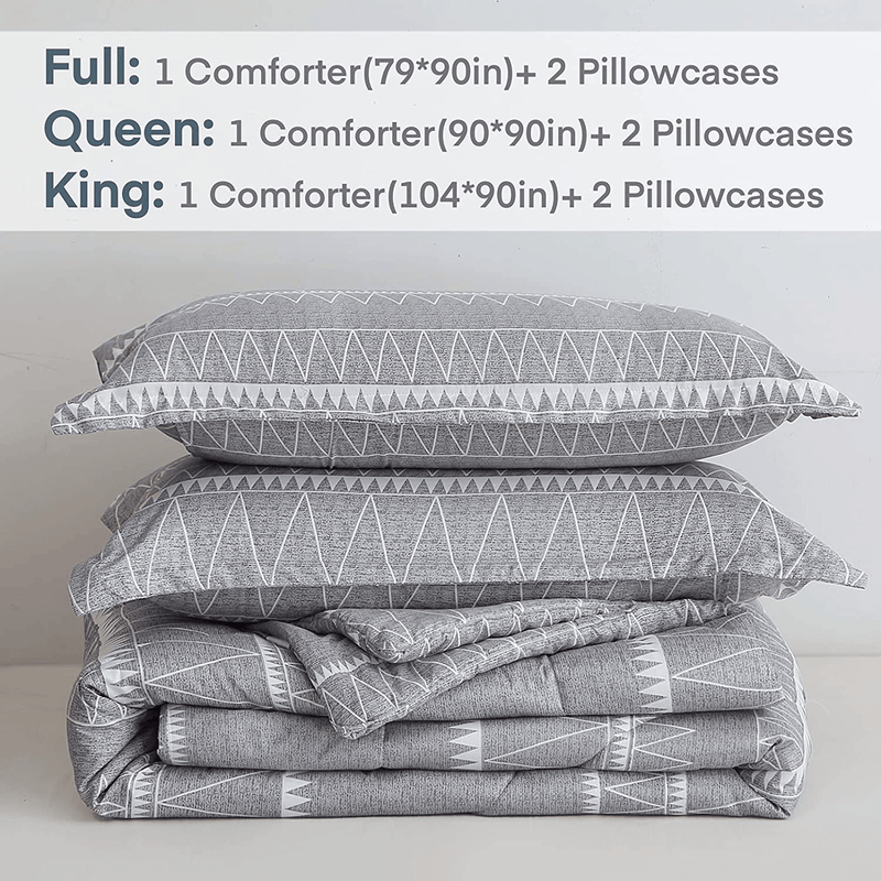 Andency Grey Comforter King (104x90 Inch), 3 Pieces (1 Boho Geometric Striped Comforter+2 Pillowcases), Microfiber Gray Bohemian Down Alternative Comforter Set Home & Garden > Linens & Bedding > Bedding > Quilts & Comforters Andency   
