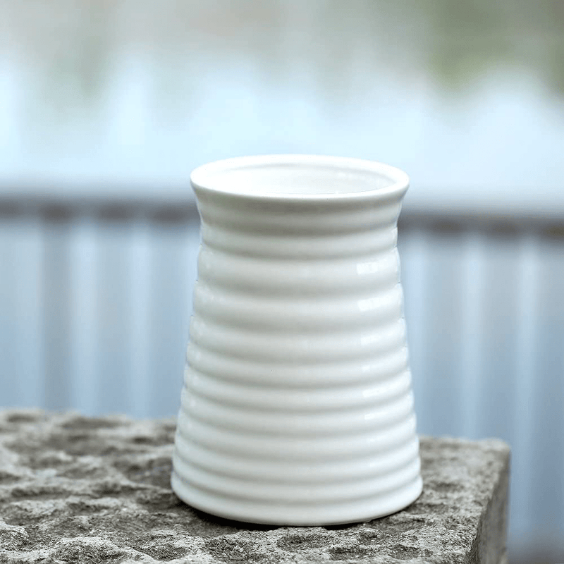 Anding 5.7inches Modern Ribbed Design Small White Ceramic Decorative Tabletop Centerpiece Vase/Flower Pot Home & Garden > Decor > Vases ANDING   