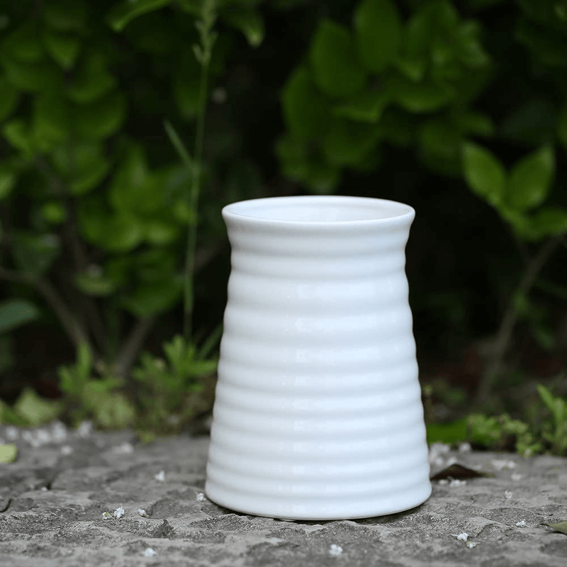 Anding 5.7inches Modern Ribbed Design Small White Ceramic Decorative Tabletop Centerpiece Vase/Flower Pot Home & Garden > Decor > Vases ANDING   