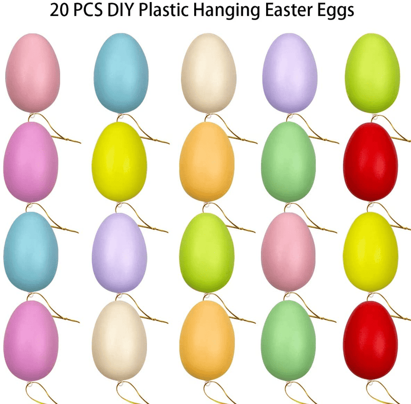 Anditoy 20 Pack Easter Eggs Decorations Plastic Colorful Hanging Ornaments Easter Crafts for Easter Tree Basket Decor Home Party Favors Supplies