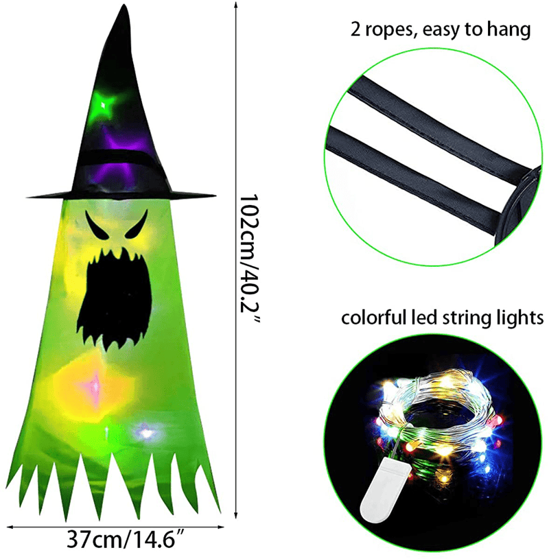 Anditoy 5 Pack Light Up Witch Hats Hanging Evil Ghost Halloween Decorations for Outdoor Indoor Halloween Decor Party Supplies