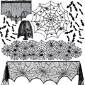 Anditoy 6 Pack Halloween Decorations Sets Spider Webs Tablecloth Fireplace Scarf Runner Round Cobweb Table Cover Lampshade Door Curtain with 24pcs 3D Bats for Halloween Decor Indoor Party Supplies Arts & Entertainment > Party & Celebration > Party Supplies Anditoy Halloween  