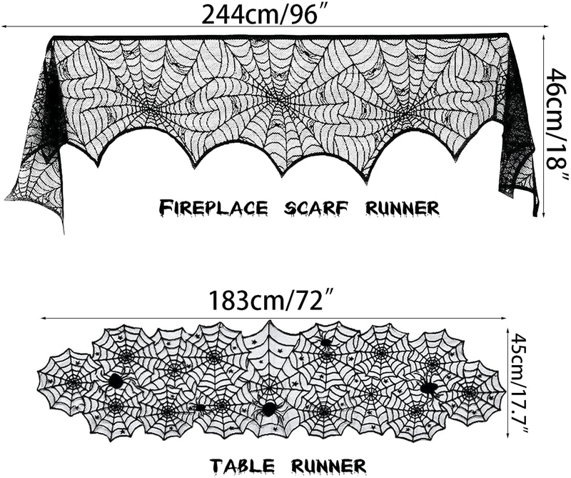 Anditoy 6 Pack Halloween Decorations Sets Spider Webs Tablecloth Fireplace Scarf Runner Round Cobweb Table Cover Lampshade Door Curtain with 24pcs 3D Bats for Halloween Decor Indoor Party Supplies Arts & Entertainment > Party & Celebration > Party Supplies Anditoy   