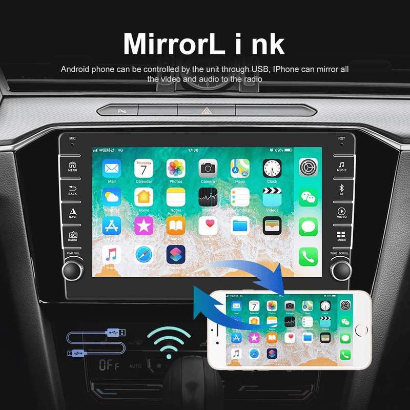 Android Car Stereo Double Din Car Radio with GPS Bluetooth Backup Camera 8 Inch HD Touch Screen Car Multimedia Player FM Radio Support WiFi Mirror Link for Android/iOS Steering Wheel Control Dual USB