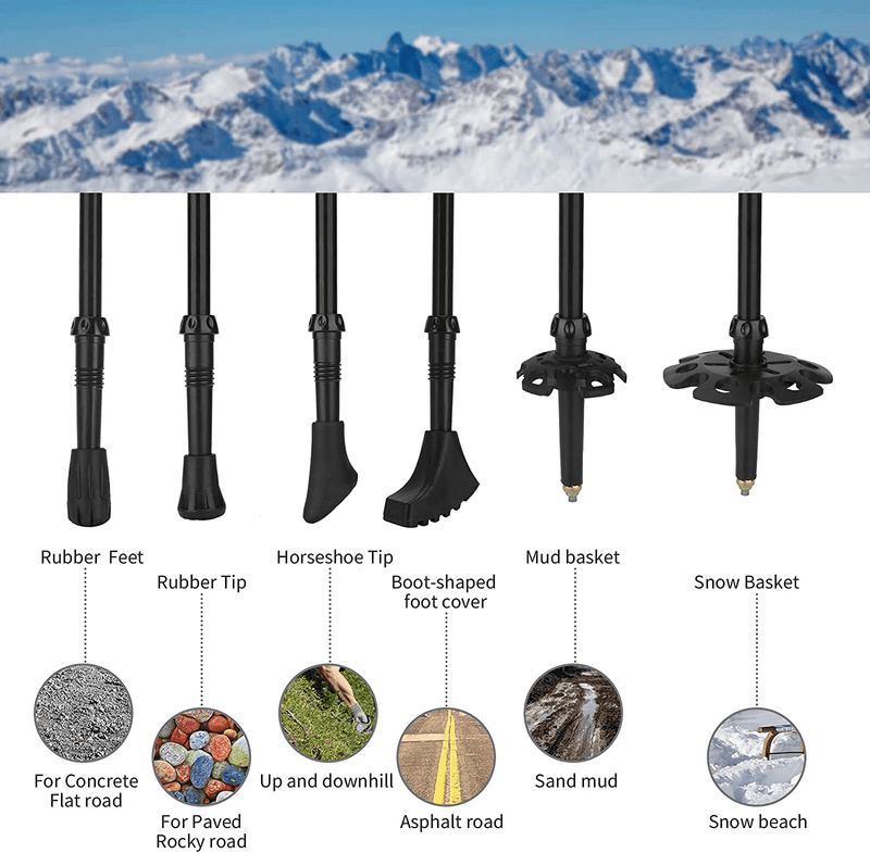 Aneagle Rubber Accessories for Trekking Poles - Four Kinds of Combination Forms of Replacement Tips Protectors,Snow Baskets,Mud Baskets Set for Hiking Sticks Fits Most Standard Hiking,Walking Poles
