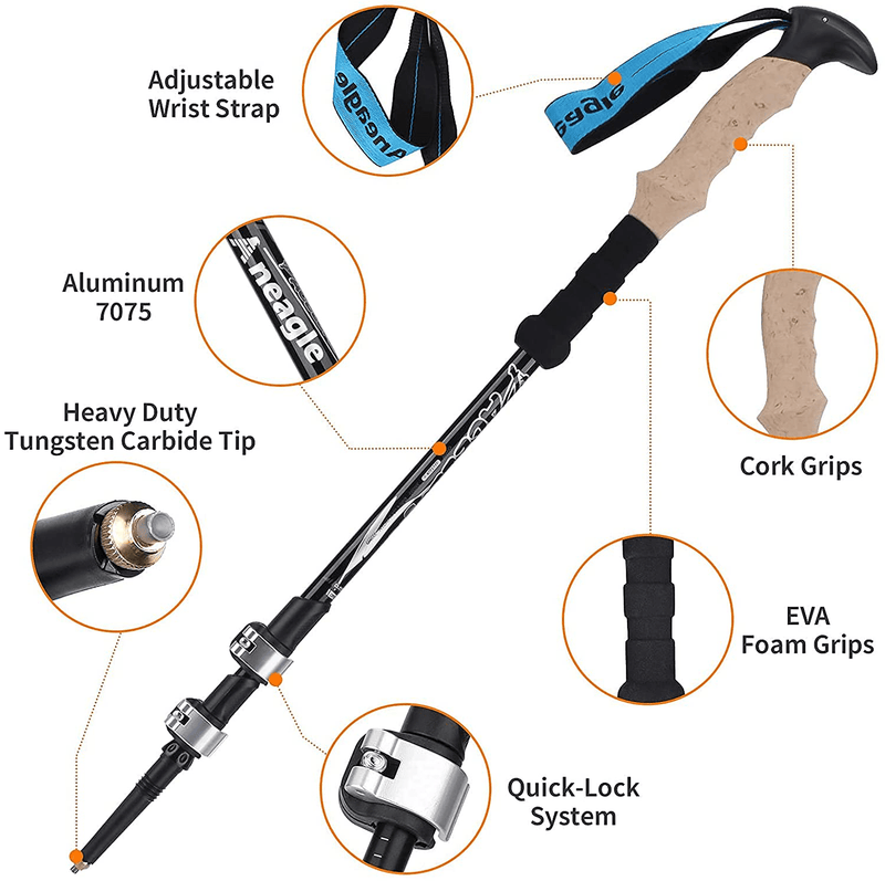 Aneagle Trekking Poles - 2Pcs Pack 7075 Aluminum Adjustable Hiking Poles or Collapsible Walking Sticks Ultra Lightweight with Extended Eva Cork Grips Adjust Quick Locks for Men and Women and Kids Sporting Goods > Outdoor Recreation > Camping & Hiking > Hiking Poles Aneagle   