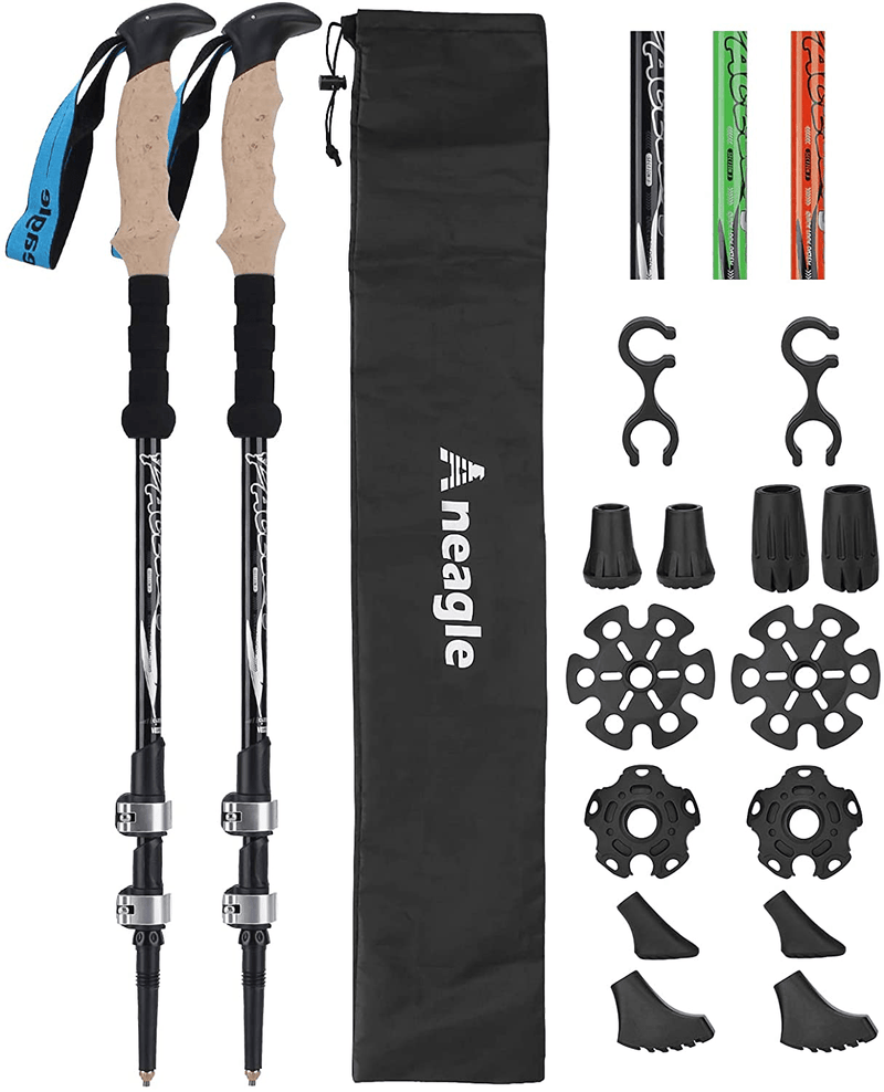 Aneagle Trekking Poles - 2Pcs Pack 7075 Aluminum Adjustable Hiking Poles or Collapsible Walking Sticks Ultra Lightweight with Extended Eva Cork Grips Adjust Quick Locks for Men and Women and Kids Sporting Goods > Outdoor Recreation > Camping & Hiking > Hiking Poles Aneagle Black  